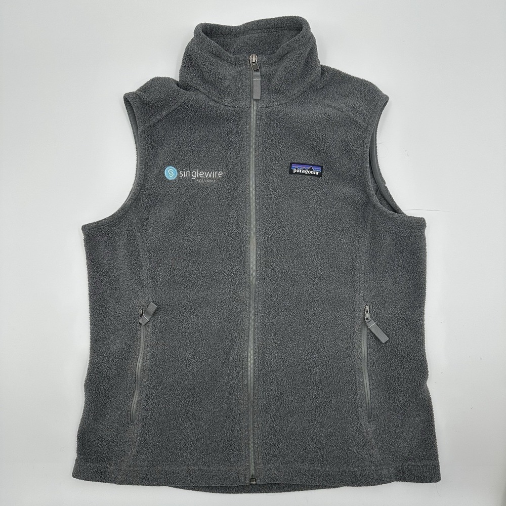 Patagonia Synchilla Full Zip Vest Womens Medium M Gray Singlewire Embroidered